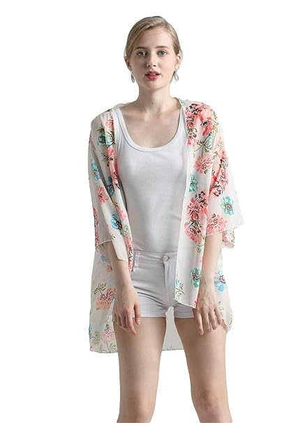 Women S Floral Print Kimono Sheer Chiffon Loose Cardigan