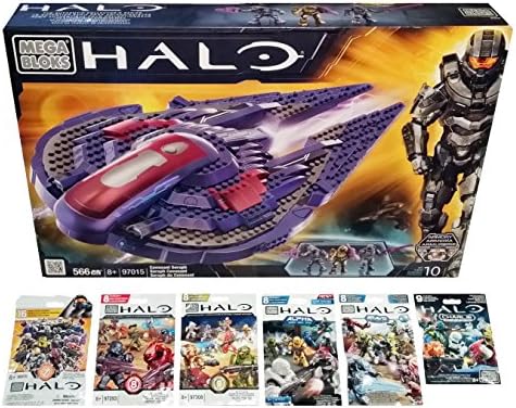 Mega Bloks Halo Bundle - Covenant Seraph (97015) [RETIRED SET] + Series 7, 8, 9, Alpha, Bravo &amp; Charlie Mini Figure Blind Bags Mystery Pack (1 Pack of Each)