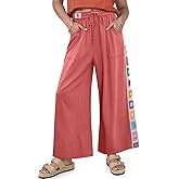 TARSE Womens Wide Leg Linen Pants Summer Casual Drawstring Loose Lounge Palazzo Crochet Panel Pant with Pocket