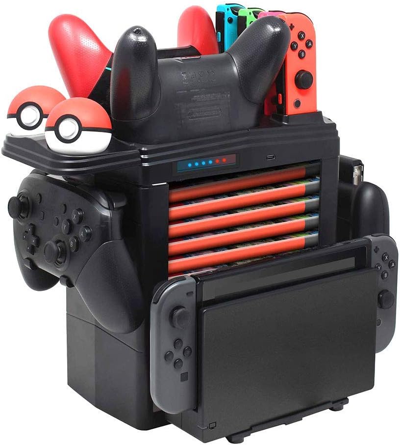 Tidoom Switch Wireless Controller Storage PS3 MultiFunction Bracket Tower Switch Controller Console Host Game Card Box Storage Holder Compatible for Nintendo Switch Pro Controller Joy-Con Pokemon Ball