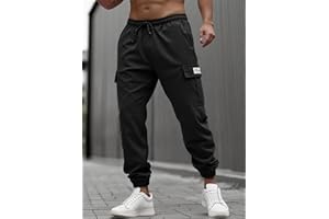 Men's Casual Cargo Pants Drawstring Joggers Tapered Trousers