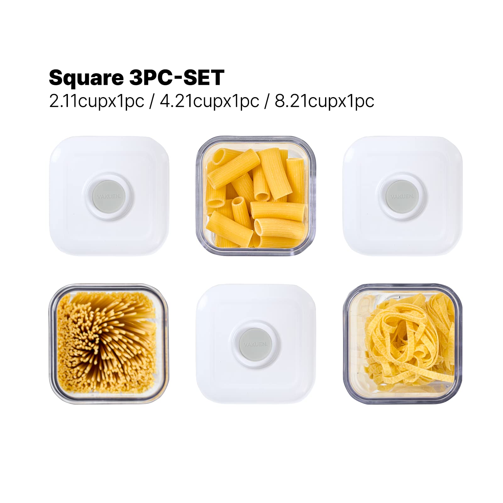 Premium Airtight Food Storage Containers, Square-S 3PC-SET, Smart One-Click Seal Lid, No Hinges, 100% Leak Proof, BPA-FREE, Dishwasher, Freezer & Microwave Safe