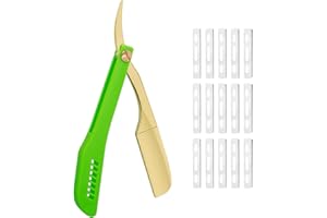 BARBERPLAN Professional Straight Razors for Men with 15 Replaceable Blades, Stainless Steel Barber Straight Edge Razor, Shaver Razor for Home Salon Grooming Using (Gold-Green)