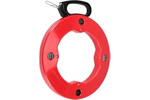 JAPCHET 1/8 Inch x 200 Ft Fish Tape, Fish Tape Reel Steel Wire Puller with High-Impact Plastic Case and Double Loop Tip, for 