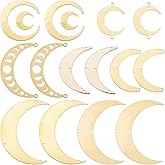 SUNNYCLUE 1 Box 32Pcs 8 Styles Crescent Moon Connector Charm Brass Connector Charms with Holes Gold Hollow Bezel Linking Connectors Charms for Jewelry Making Charms Pendant Necklace Supplies DIY Craft