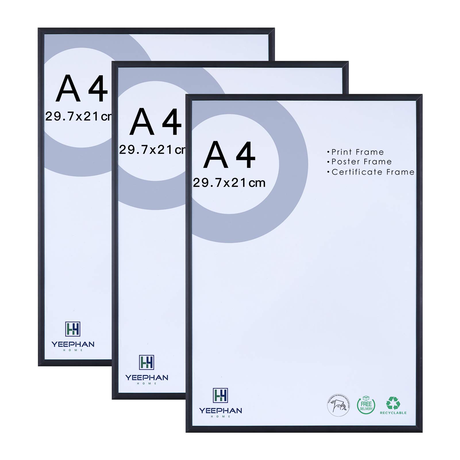 A4 Certificate Frames with Plexi-glass Front,3 Pack 21x30cm Black Metal Picture Frame Collection,Photo Frame Wall Gallery Collage Frames for Wall Mount and Tabletop Display