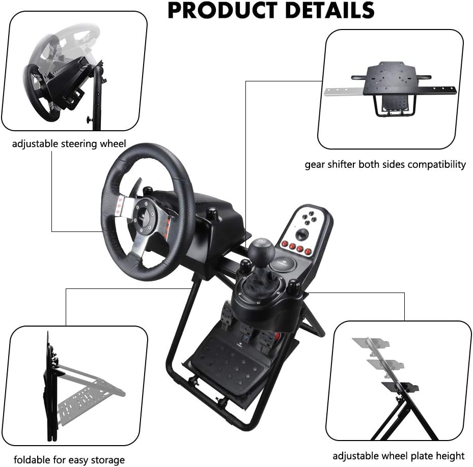 upshop1st Racing Wheel Stand fit for Logitech G25/G27/G29/G920 Most Thrustmaster Gaming Steering Wheel, Xbox360/One, Playstation, PC Platforms, Foldable & Height Adjustable for Racing Console: Electronics