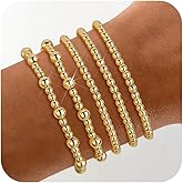 Wowshow Gold Bracelets - 14K Gold Plated Stackable Bead Bracelet Set for Women