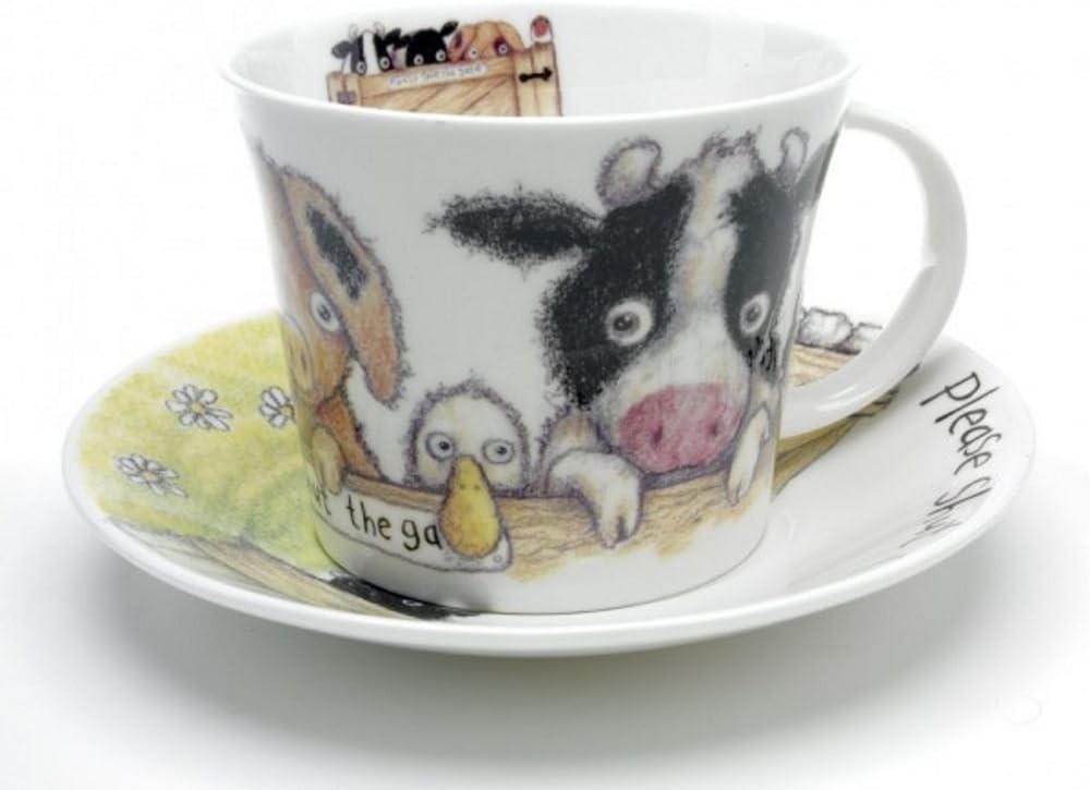 Roy Kirkham Please Shut The Gate 'Farm' Breakfast Cup & Saucer in Fine Bone China