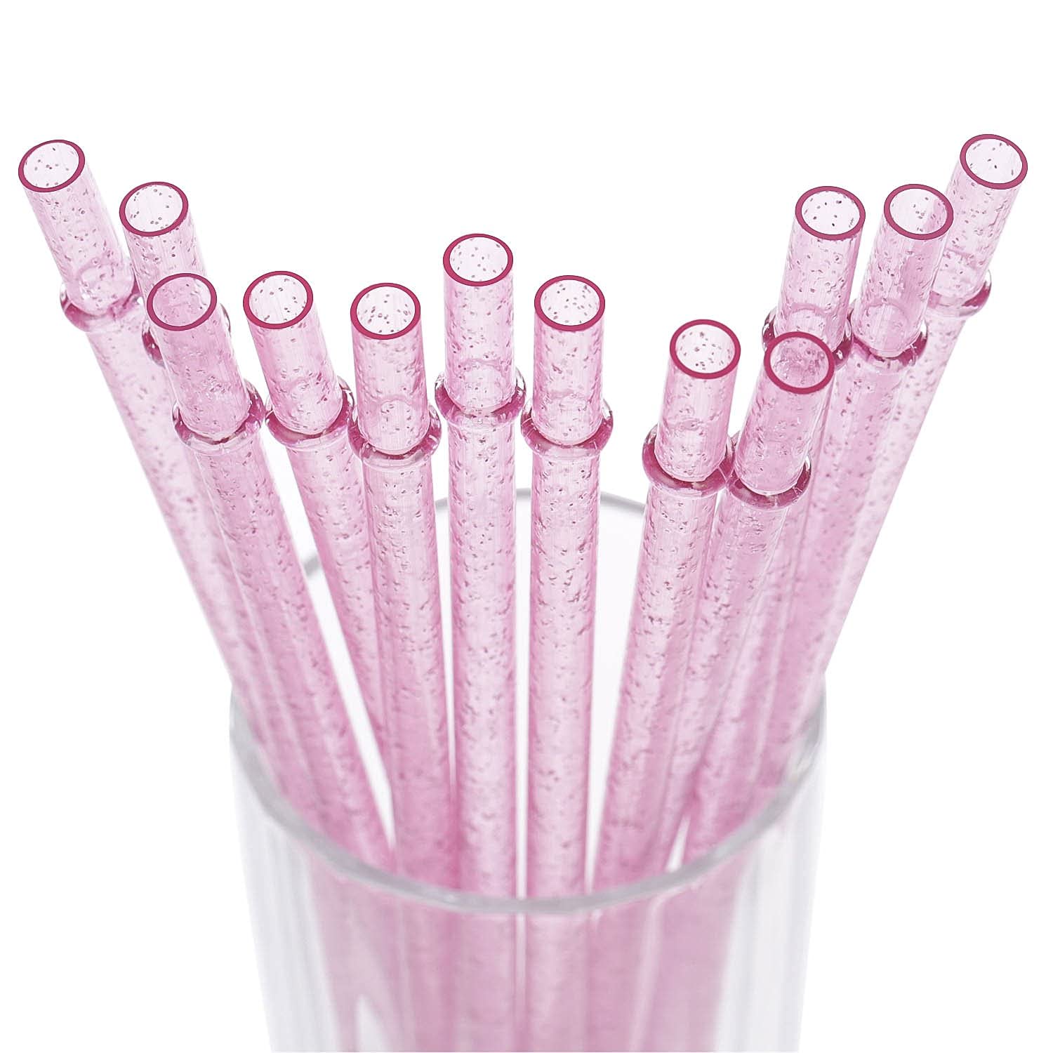 DAKOUFISH 11 Inch Reusable Plastic Glitter Sparkle Drinking Straws,BPA-Free,for 24oz 30oz Tumblers/Jars,12 Straws with One Cleaning Brush (11inch Pink)