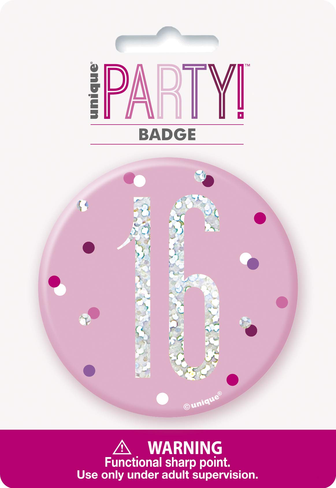 Number "16" Birthday Badge | Pink And Silver | 1 Pc.