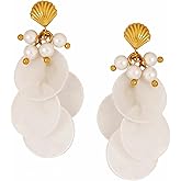 Gold Shell Earrings for Women, Tassel Shell Earrings for Beach Jewelry, Pearl Dangle Earrings for Boho Jewelry