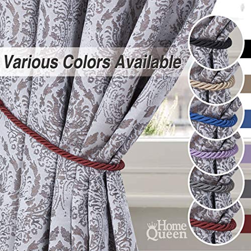 Home Queen Rope Tie Backs for Window Curtain with 4 Hooks, Hand Knitting Buckle Cord Drapery Holdbacks, 4 Pieces, Burgundy - Thumbnail 5