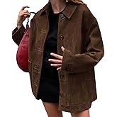 chouyatou Women's Fall Boyfriend Faux Suede Leather Jacket Casual Midi Long Button Down Shacket Coat
