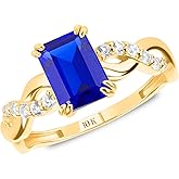 MAX + STONE Solid 10K Gold Gemstone Rings for Women | Emerald Cut Birthstone Rings with Twisted Band in Size 6 to 8 | Anti Tarnishing Statement Cocktail Ring with Gift Box