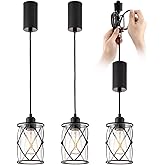 mirrea H-Type Black Track Lighting Pendant with Dotted Cage Clear Glass, Adjustable Hanging Light, E26 Socket, Pack of 3