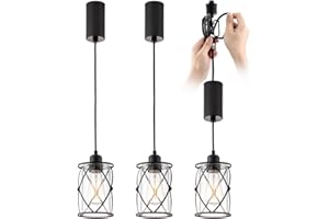mirrea H-Type Black Track Lighting Pendant with Dotted Cage Clear Glass, Adjustable Hanging Light, E26 Socket, Pack of 3
