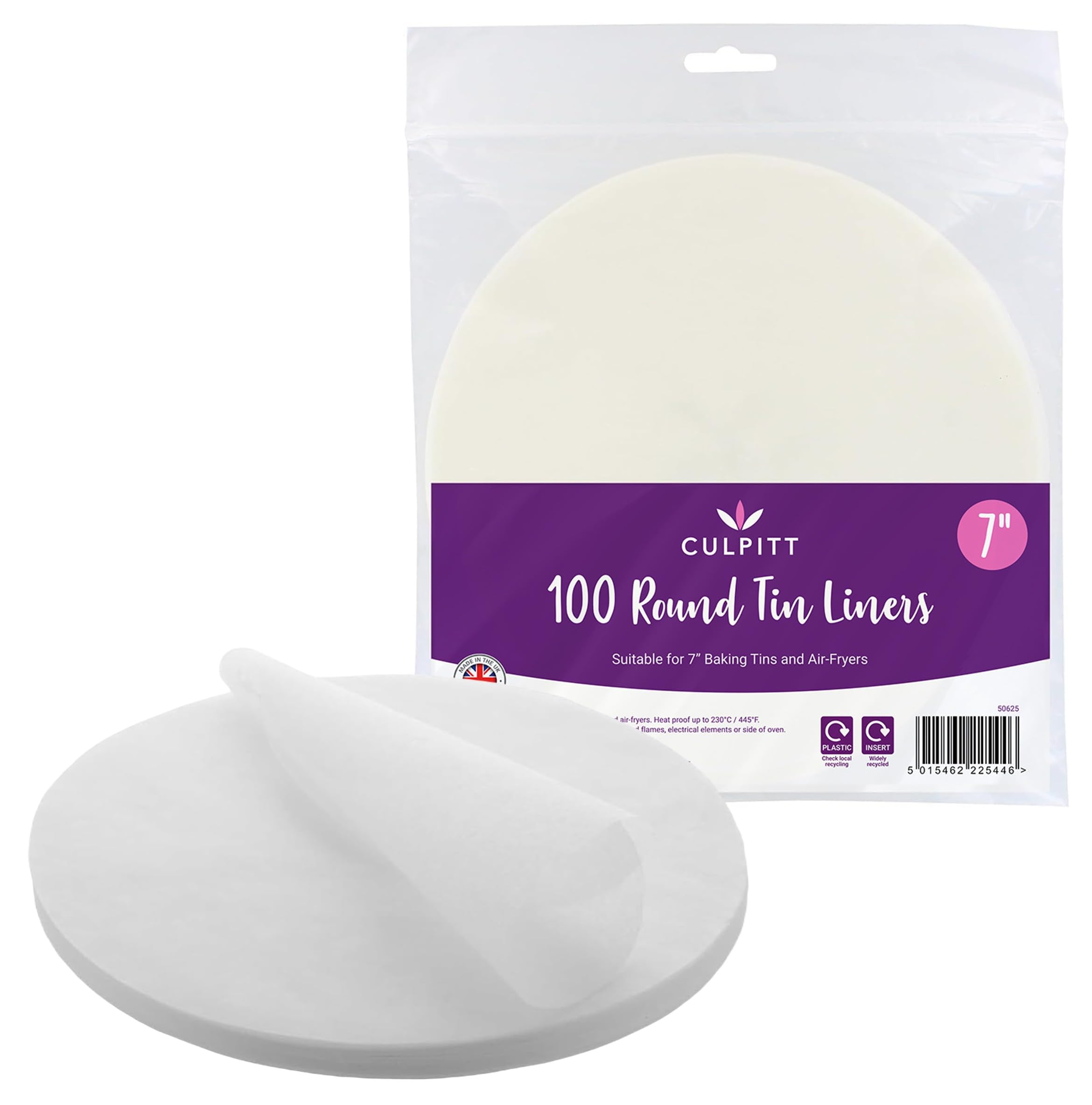 Culpitt Baking Parchment Circles, 100, Round Greaseproof Paper Liners for Cake Tins, Air Fryer, Pizza, Siliconised - 7"