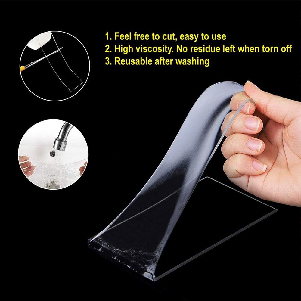 16.5FT Double Sided Tape Adhesive Nano Tape Transparent Washable Reusable Multipurpose Sticky : Office Products