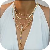 JAVARNV Layered Cross Necklace for Women Gold Cross Pendant Long Lariat Chain Statement Dainty Stack Dress Women Gifts