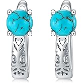 Reaii Natural Turquoise Hoop Earrings for Women 925 Sterling Silver Filigree Hoop Earrings with Genuine Turquoise Jewelry Gifts