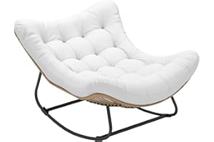 Outsunny Outdoor Rocking Chair, Oversized Patio Egg Chair with Padded Cushion, Rattan Wicker Papasan Rocker for Indoor, Porch