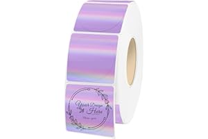1" Round Holographic Thermal Labels Purple, Waterproof & Printable Purple Glitter Thermal Printer Sticker Labels for Custom L