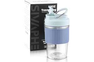 Sivaphe Reusable Glass Coffee Cup 16 oz, Portable Travel Mug with Spill-Proof Lid and Protect Sleeve for Home Office Blue