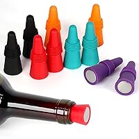 SZUAH Wine Bottle Stopper (Set of 10), Silicone Reusable Wine and Beverage Bottle Stopper with Grip Top, Assorted Color…