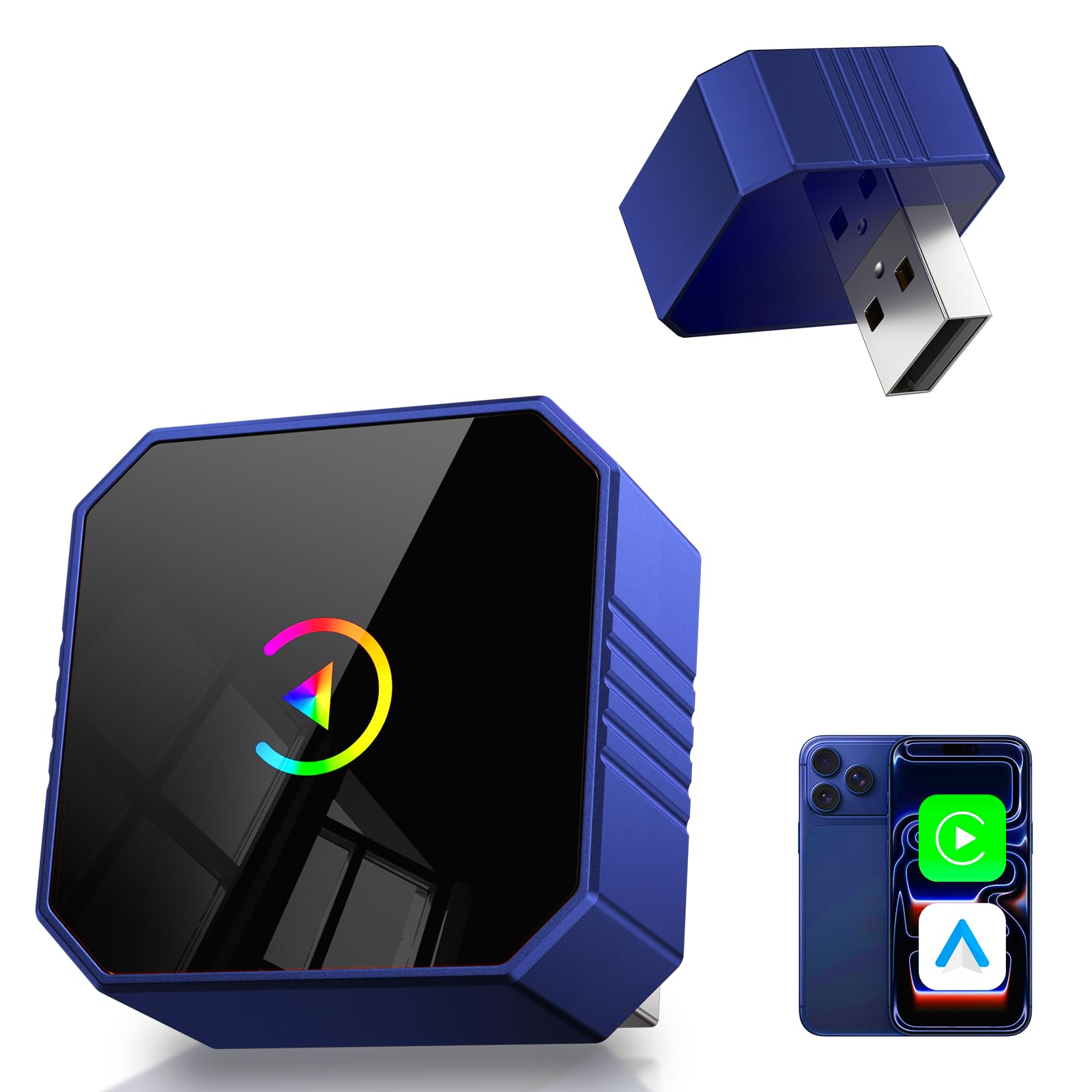 Photo 1 of 2026 Upgraded Mini Wireless CarPlay Adapter for CarPlay & Android Auto, Plug & Play, Fast, Auto Connect, No Latency 2in1 Car Play Wireless Adapter for iPhone iOS 10+ Android 11+ Information Display