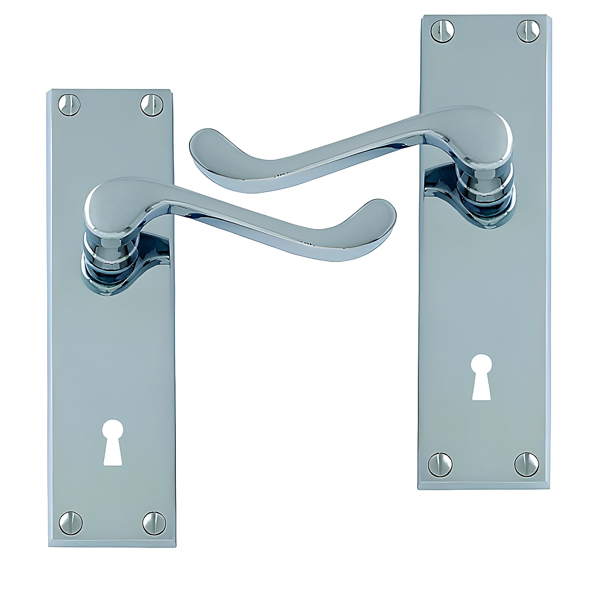 UAP Victorian Scroll Door Handles Internal with Lock - Heavy-Duty Lever Handle Set for Wooden Doors - Classic Door Lock Furniture with Key Security - Bathroom & Bedroom Hardware (Chrome Plated) โ image 1