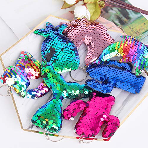 Hicdaw Flip Sequin Keychains, 30PCS Keychain for Unicorn Mermaid Tail Cat Cactus Fish Shape Key Ring Bag Decorations Gift for Kid Party Supplies