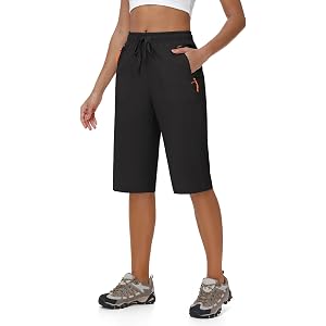 Rdruko Women's Hiking Shorts 15" Long Below The Knee Bermuda Shorts | Quick Dry, Lightweight, Water Resistant, 3 Zipper Pocke