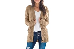 MEROKEETY Women's 2023 Fall Long Sleeve Cable Knit Sweater Open Front Cardigan Button Loose Outerwear