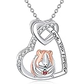 YONFQE Guinea Pig Necklace S925 Sterling Silver Heart Pendant Cute Animal Jewelry Gifts for Men Women