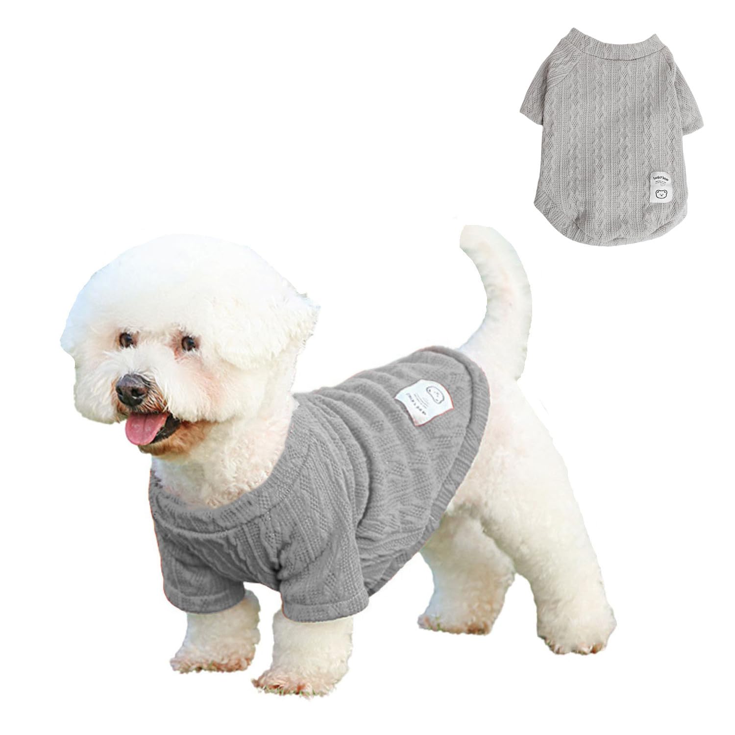 Small Dog Jumper,Dog Autumn/Winter Sweater Pet Knitted Pullover Vest,Cold Weather Pet Warm Clothes Outfits Coat for Cat Puppy Small Medium Dog_M(Grey)