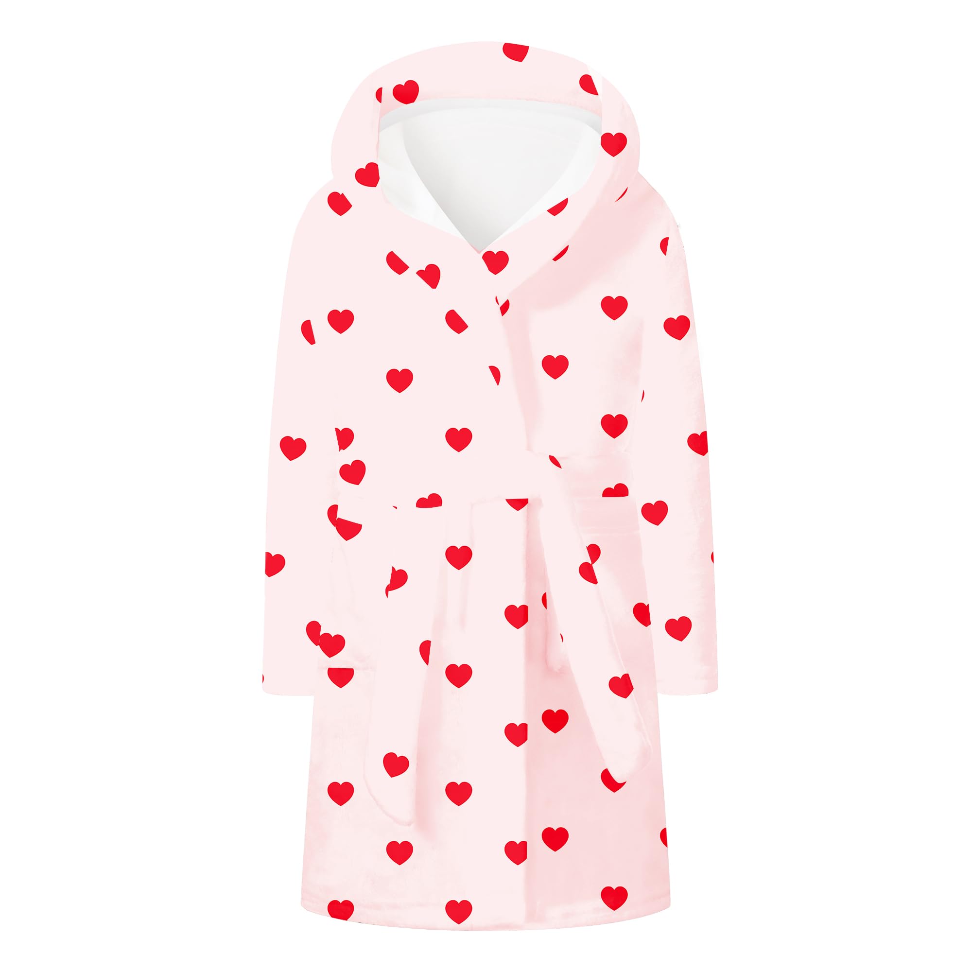 Robe for Girls, Plush Fuzzy Fleece Hooded Bathrobe Soft Absorbent Bath Robe Pool Cover up for Kids, Heart Light Pink, 11-12 Years = Tag 170 Image