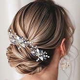 Heread Flower Bride Wedding Hair Pins Silver Leaf Bridal Hair Pieces Pearl Hair Accessories for Women and Girls (Pack of 2)