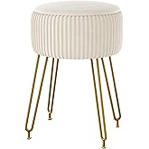 IBUYKE Velvet Storage Footrest Stool Ottoman, Makeup Vanity Stool Side Table with Golden Steel Legs Removable Cover, Coffee Table Top Cover, Creamy-White LG-20M