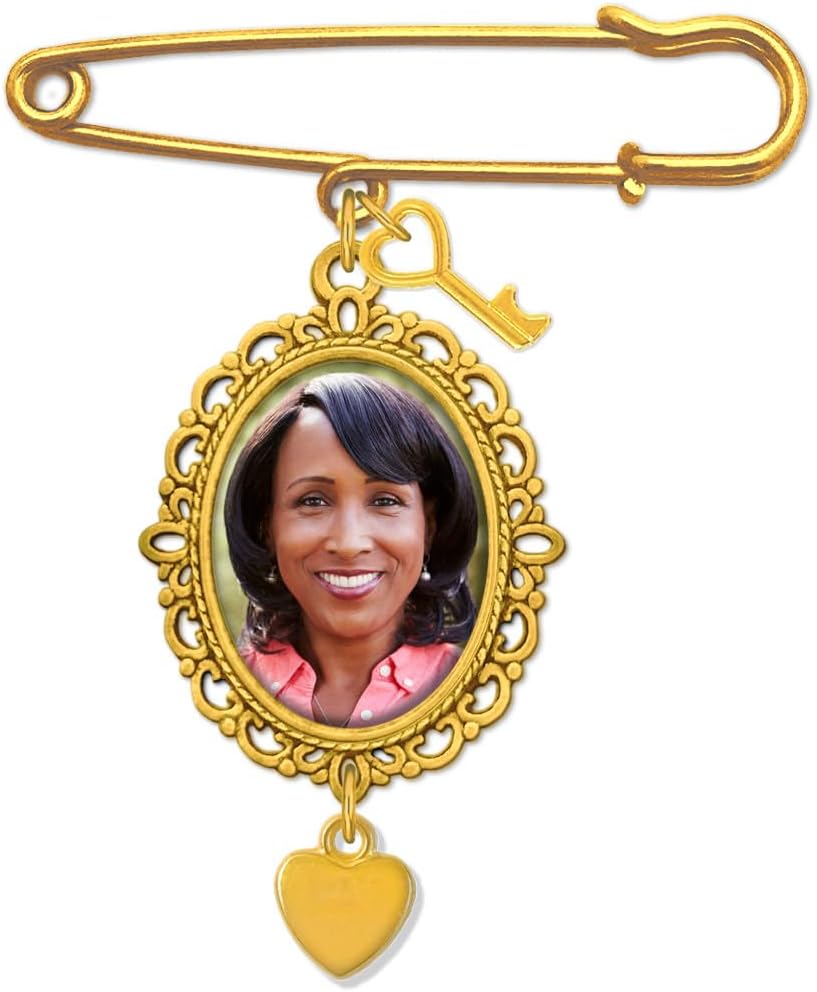 Photographs - Gold Photo Charm Pin for Bridal Bouquet for Wedding Memory Key to my Heart Charms