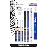 Zebra Pen DelGuard Asstd Barrel Mechanical Pencil, 0.5mm, Fine Point, 3-Pk | Break-Resistant Lead, Double-Spring Protection, Built-In Eraser, Ideal for School Supplies and Note-Taking, + Refills (58603)