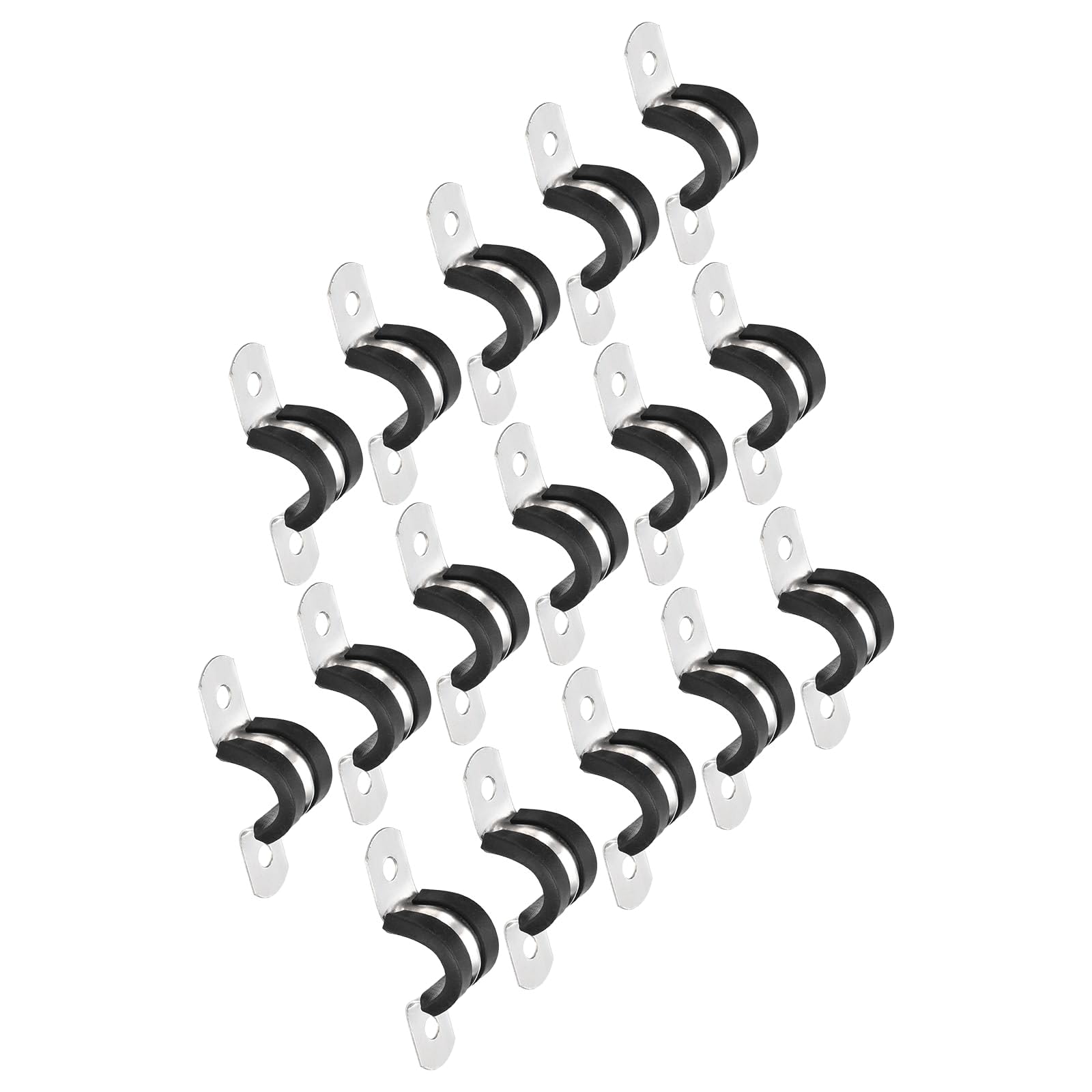 TOP-VIGOR 30Pcs 12mm(1/2") Cable Clamp, Rubber Pipe Strap Rubber Cushioned 304 Stainless Steel Hose Clamp U Shape Metal Clamp Tube Holder for Fixing Tube Pipe Wire