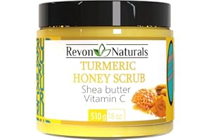 Revon Naturals TURMERIC & HONEY SCRUB Shea Butter & Vitamin C | free loofah included | buff away dry skin with this completel