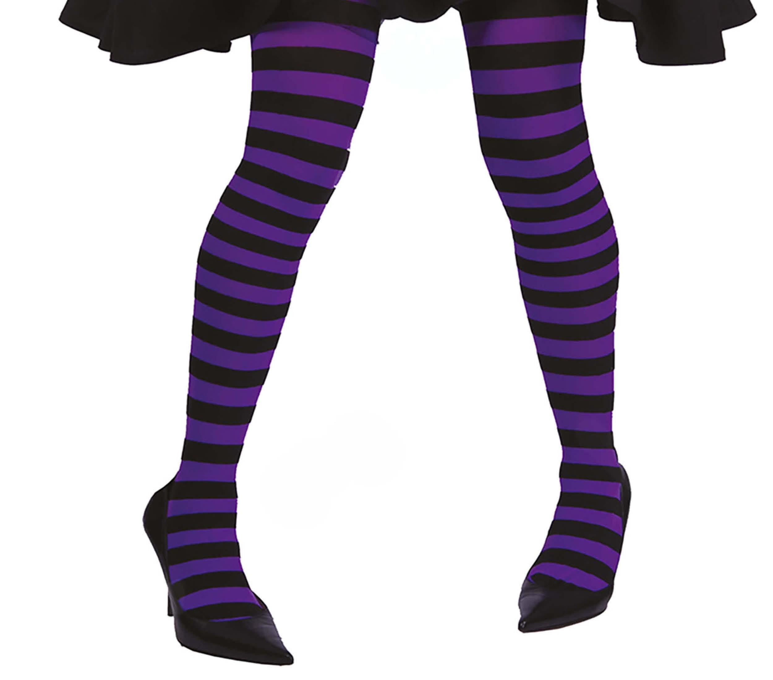 FIESTAS GUIRCA | Purple Striped Tights for Women (One Size) - Witch Costume Tights for Halloween, Carnival and Fancy Dress Parties - Ideal Accessory for Cosplay and Masquerades - Purple and Black
