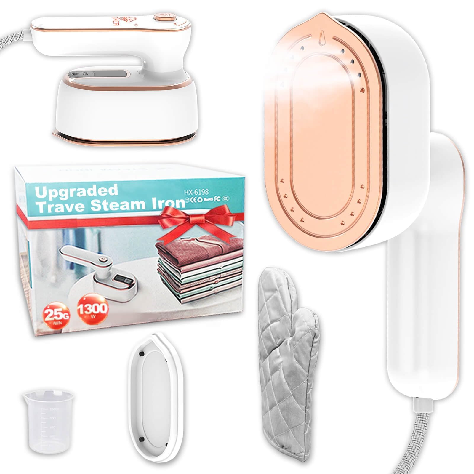 Portable Steamer for Clothes Travel Mini Steam Iron, 1300W 15S Fast Heat Up Handheld Steaming, 180 ° Rotating Foldable Small Garment Steamer Machine with Dry & Wet Ironing for Home Business (White)