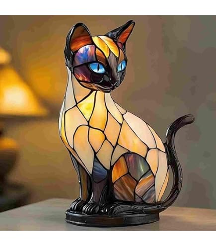 Yinhamnl Cat Lamp, Cats Series Art Night Light, Retro Stained