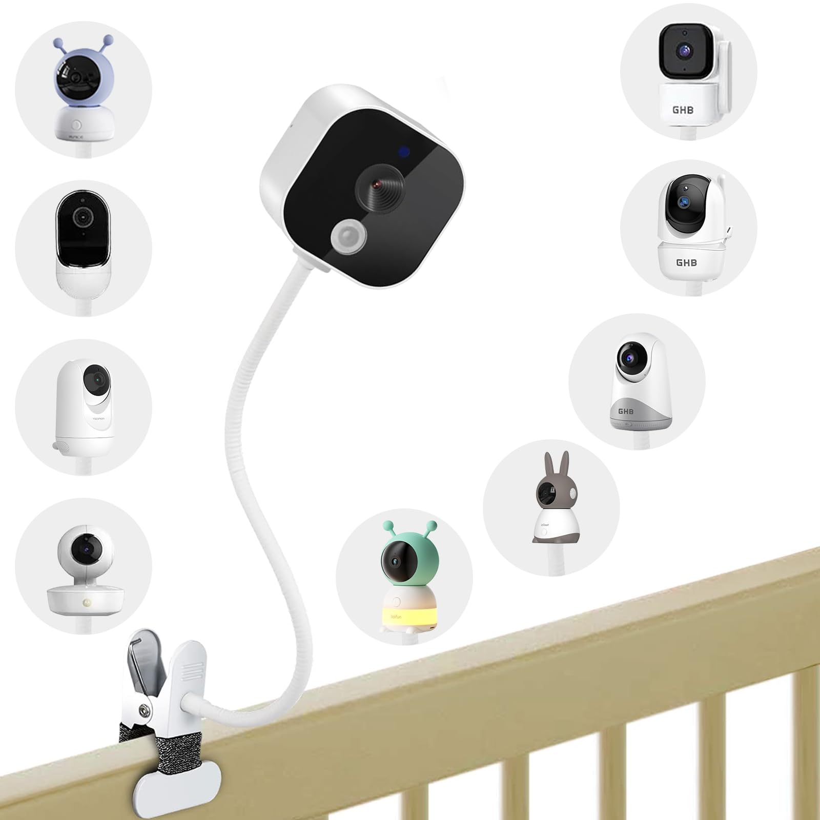 Universal Baby Camera Holder for GHB ABM700/ABM720/SM50B/VB807, Monitor Mount for BOIFUN 6T/Baby 2S/VB805, Stand for OBVHNUA 900DE/ieGeek 1T/ VTech VM901/Owlet 1, Bracket Clamp Accessory for Baby Crib