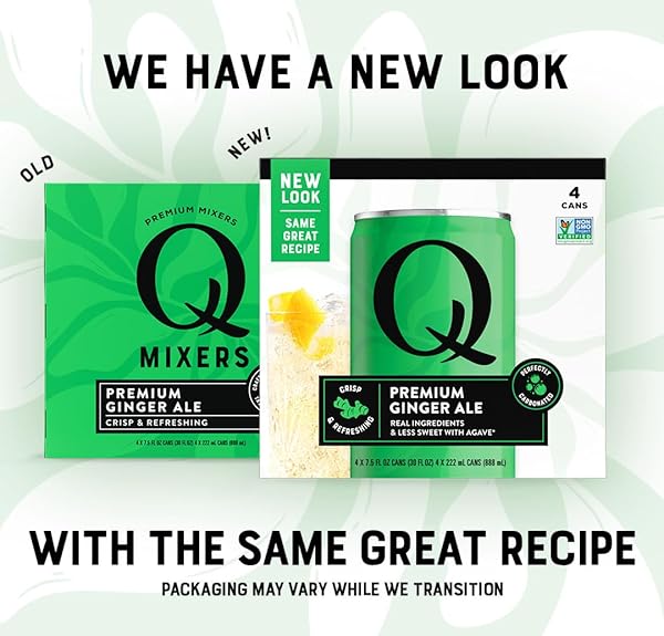 Q GINGER ALE WITH REAL GINGER & ORGANIC AGAVE – IDEAL FOR COCKTAILS & MOCKTAILS – MADE WITH REAL INGREDIENTS, PERFECTLY CARBONATED, & LESS SWEET – 60 CALORIES PER CAN – 7.5 FL OZ CANS (PACK OF 8)