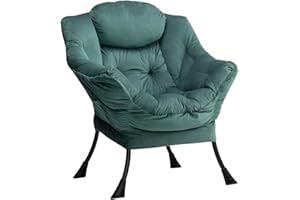 HollyHOME Modern Fabric Large Lazy Chair, Accent Oversized Comfy Reading Chair, Thick Padded Cozy Lounge Chair with Armrest, Leisure Sofa Chair for Living Room, Bedroom, Dorm, Dark Atrovirens