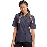 Women's Chef Coat Short Sleeve - Professional Chef Jacket with Mesh Side Panels, Double Breasted Closure & Thermometer Pocket